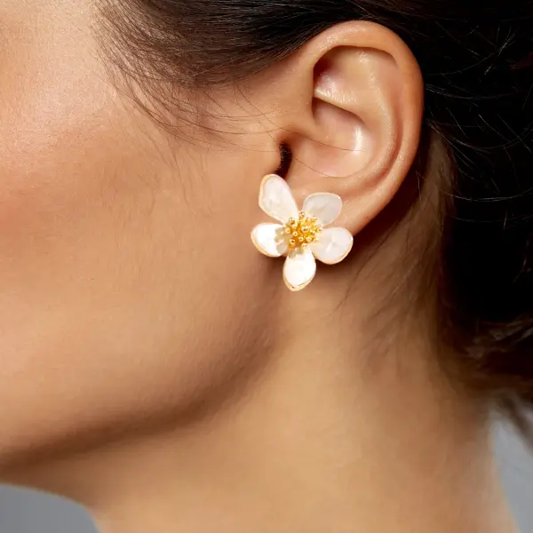 White Flower Stud Earrings
