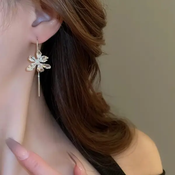 Crystal Bloom Hook Earrings-Silver
