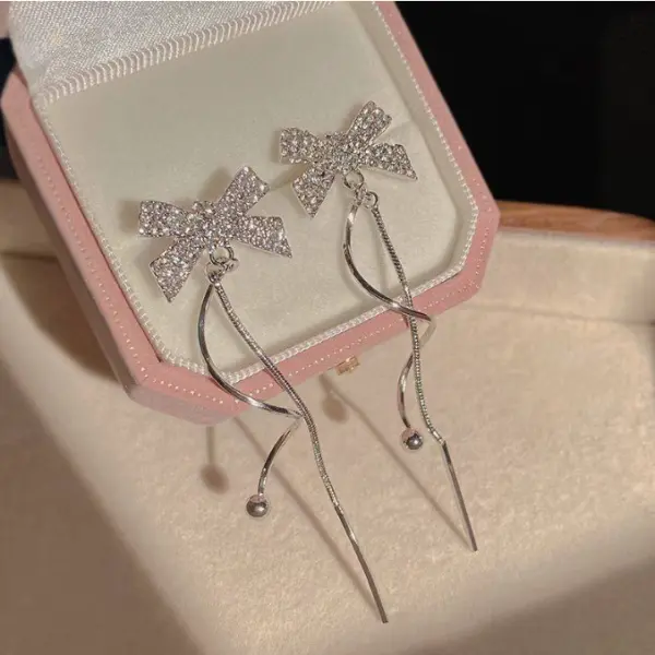 Bowknot Twisted Tassel Long Earrings