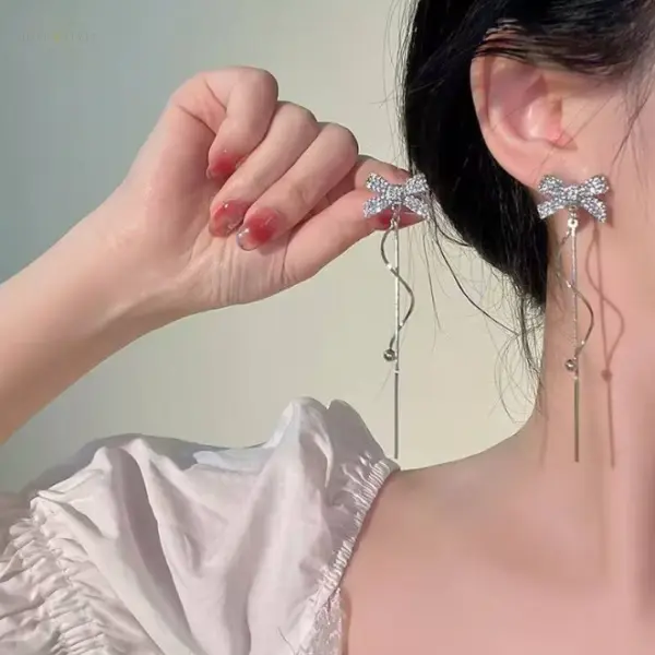 Bowknot Twisted Tassel Long Earrings
