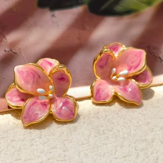 Enamel Pink Flower stud
