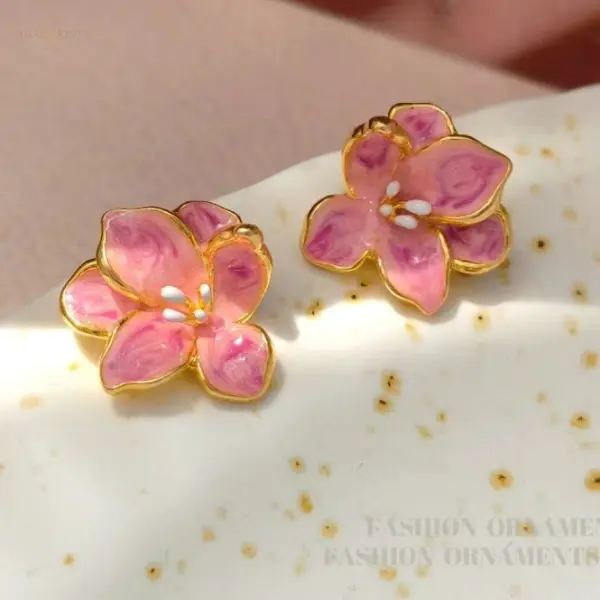 Enamel Pink Flower stud