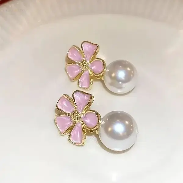 Pink Floral Pearl Earrings