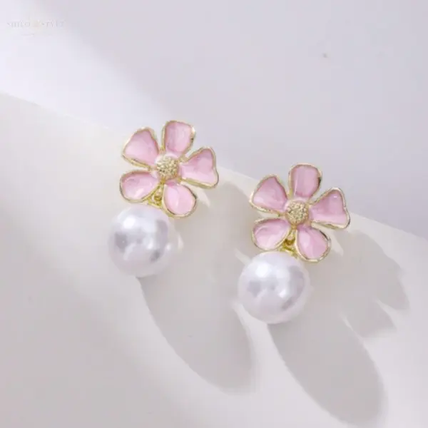Pink Floral Pearl Earrings