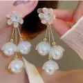 Oversized Pearl Flower Tassel Earring Thumbnail Image 4