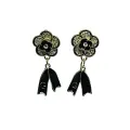 Elegant Black & Gold Floral Earrings Thumbnail Image 2