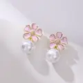 Pink Floral Pearl Earrings Thumbnail Image 2